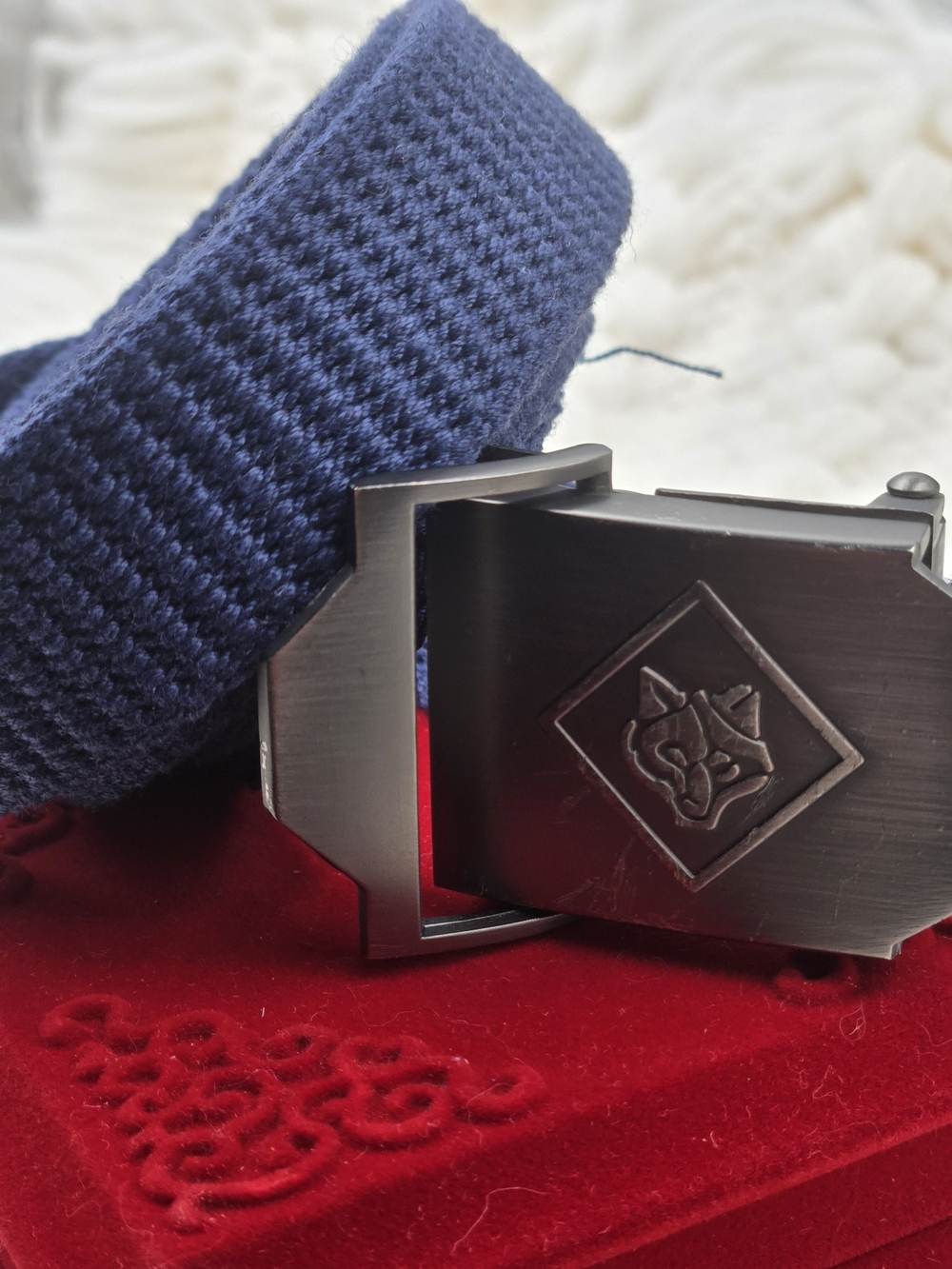 Men's Navy Woven Fabric Belt with Gunmetal Buckle